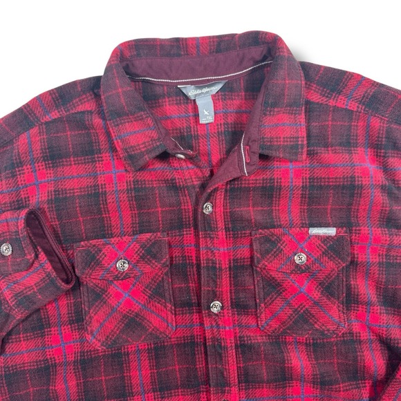Eddie Bauer Other - Eddie Bauer Fleece Button Down Flannel Men's TXL Tall Plaid Red Front Pockets